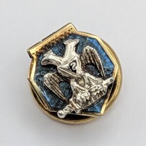 Antique Free Mason 14k Gold Hinge Mini Lapel Pin Screw Back Double Headed Eagle